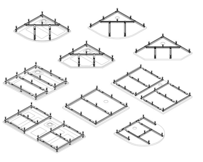Untergestell für Acryl - Duschwannen - Untergestell für Acryl Duschwannen Viertelkreis / Fünfeck 900x900