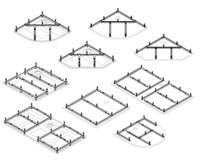 Untergestell für Acryl - Duschwannen - Untergestell für Acryl Duschwannen Viertelkreis / Fünfeck  1000x1000
