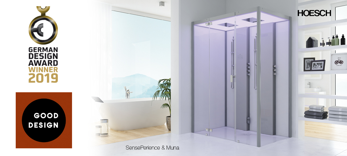 Award-winning duo with lasting appeal - the SensePerience steam bath with MUNA shower tray also wins the Good Design Award 2018.